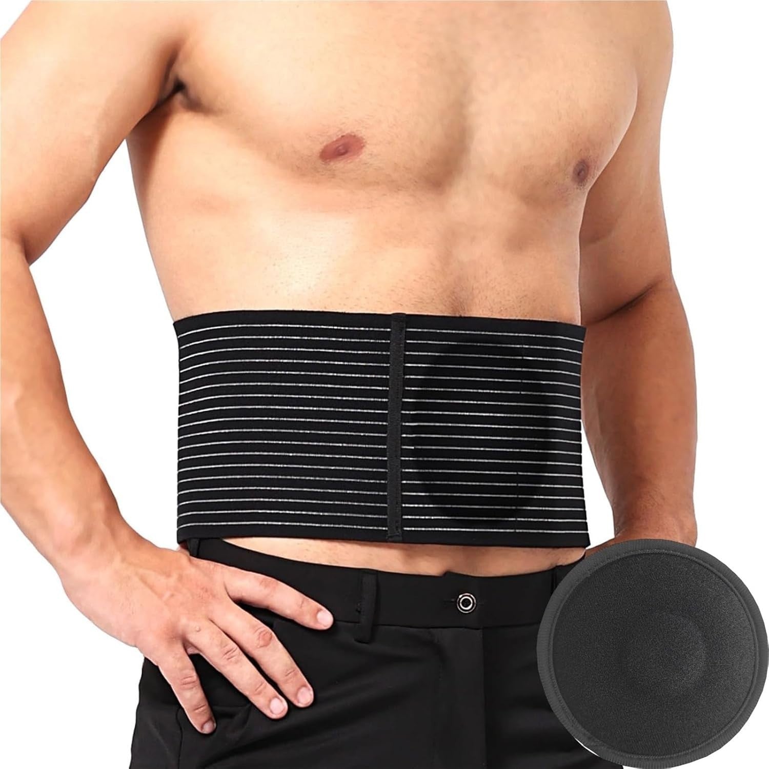 Umbilical Hernia Belt Men Women Abdominal Binder Adjustable Support Medium Black