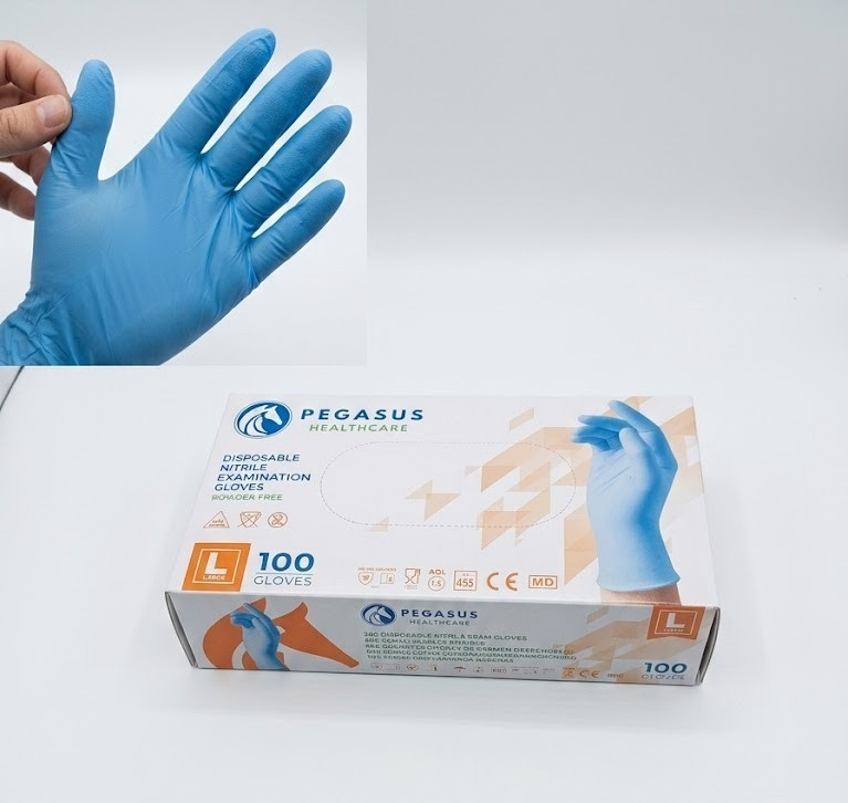 Pegasus Healthcare Nitrile Disposable Examination Gloves Latex Powder Free L New