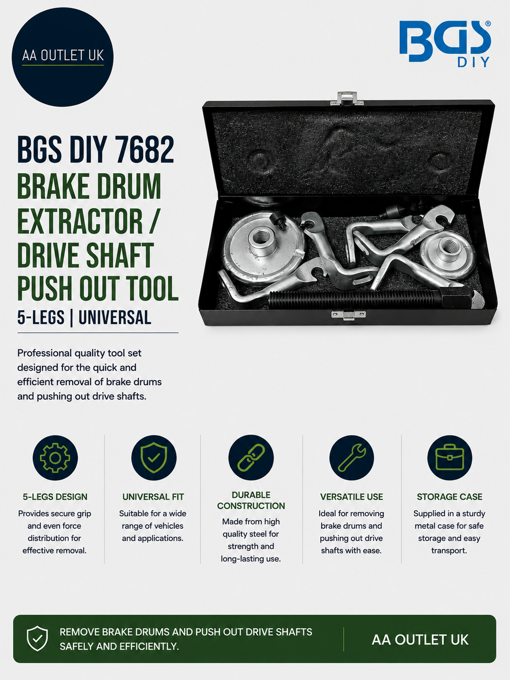 BGS Diy 7682 Brake Drum Extractor Drive Shaft Push Out Tool 5 Legs Universal