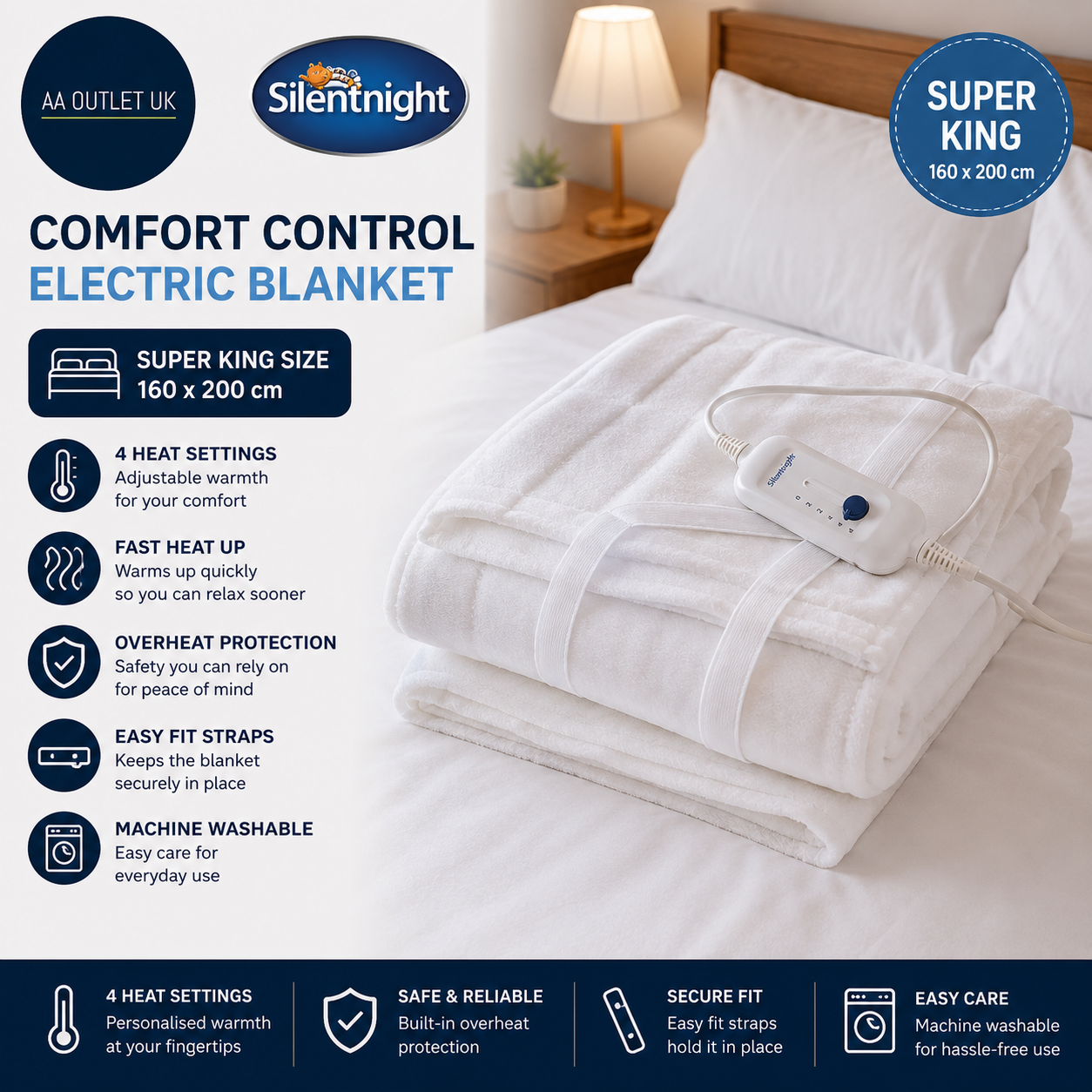 Silentnight Comfort Control Electric Blanket Super King Bed Heated Underblanket