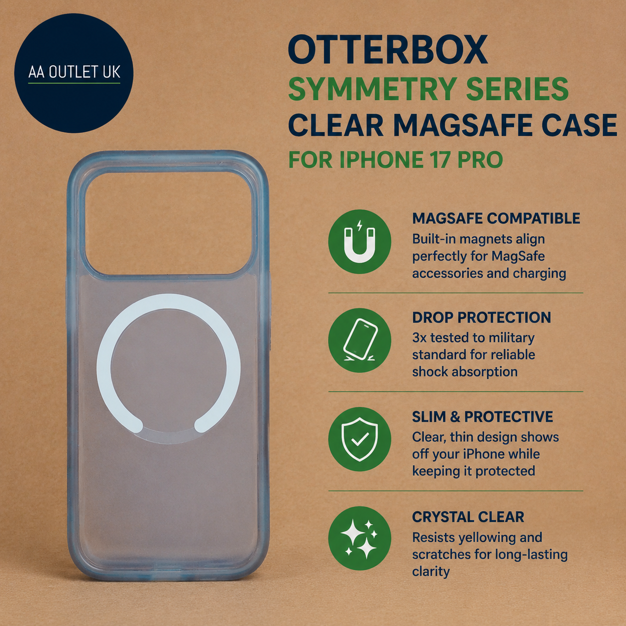 OtterBox Symmetry Series Clear MagSafe Case iPhone 17 Pro Drop & Shockproof Blue