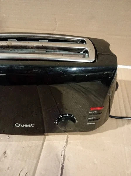 Quest 4 Slice Toaster 1400W Black Extra Wide Long Slots Bagels 18x42x19.5cm