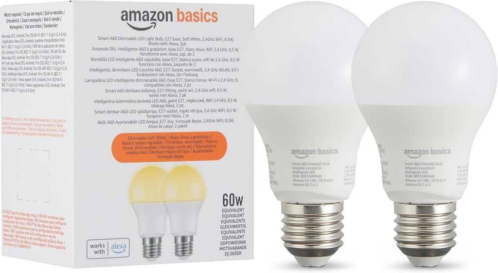 Amazon Basics Smart Dimmable LED Light Bulb E27 Base Soft White New