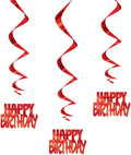 Happy Birthday Red Foil Hanging Swirl Decorations 81cm 3 Pieces Party Decor New