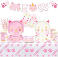 107 Pieces Cat Birthday Party Supplies Kitten MEOW Banner Serve 20 Guests New