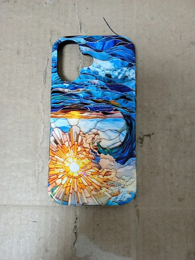 Waves & Sun Rays Stained Glass Ocean Sunset Phone Case For iPhone 16 New