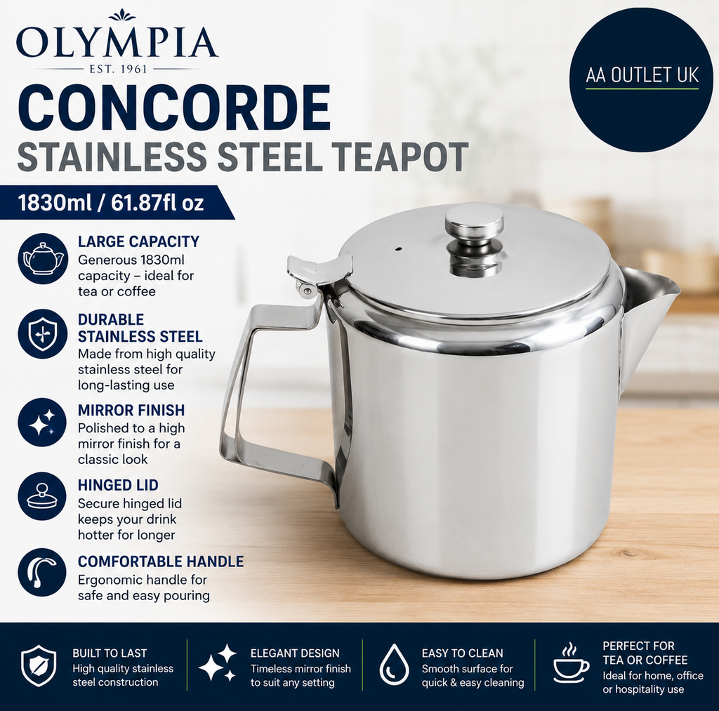 Olympia Concorde Teapot St Mirror Finish 1830ml 61.87fl oz Stainless Steel