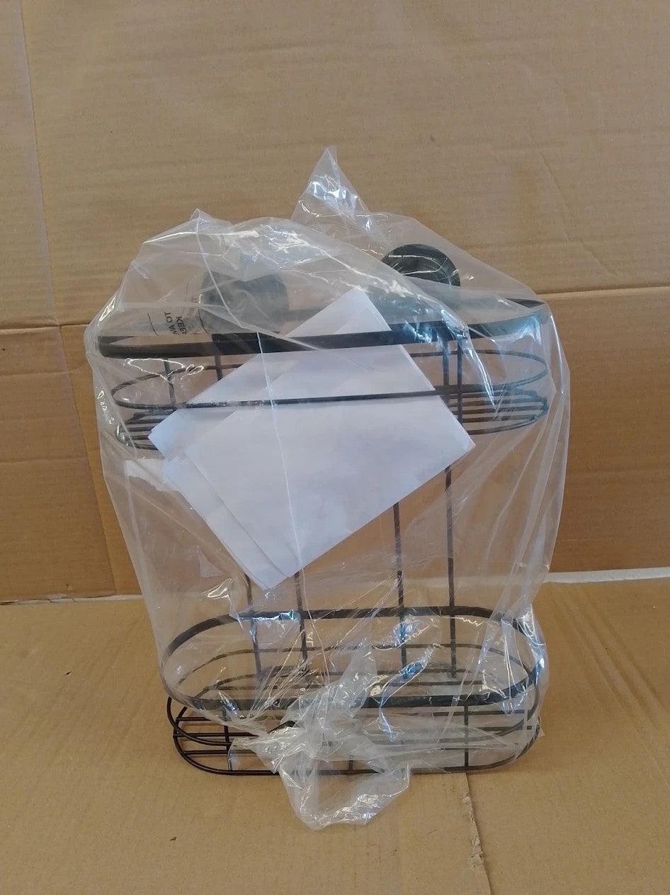 Argos Home Suction Cup Wire 2 Tier Shower Caddy Black Steel 38x13x28cm