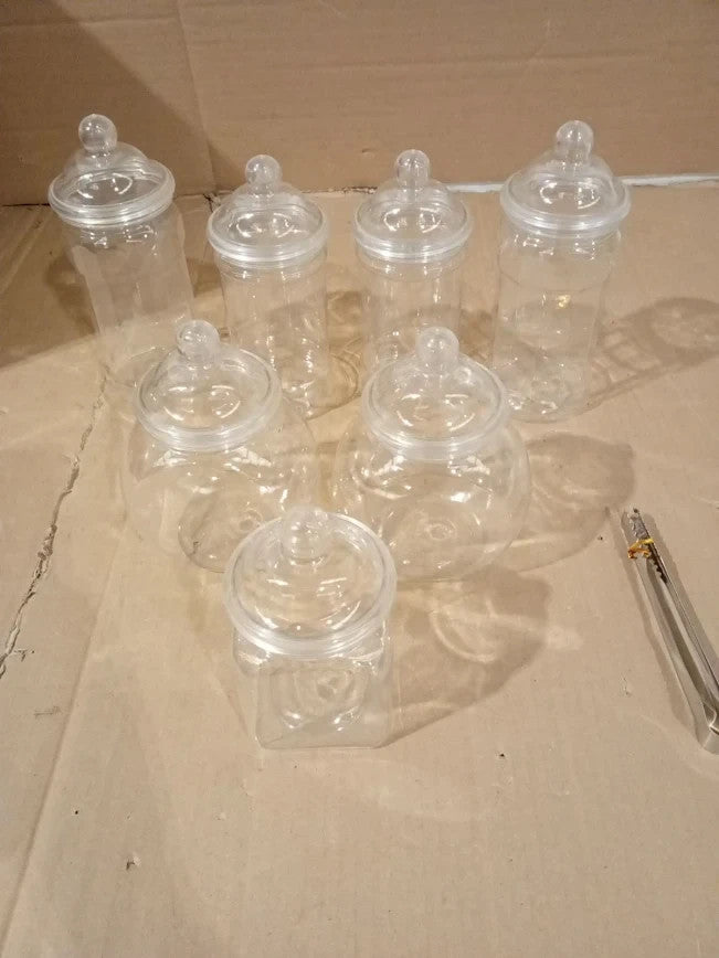 Truly Sweet Candy 7pc Plastic Sweet Jars Classic Design Clear Transparent