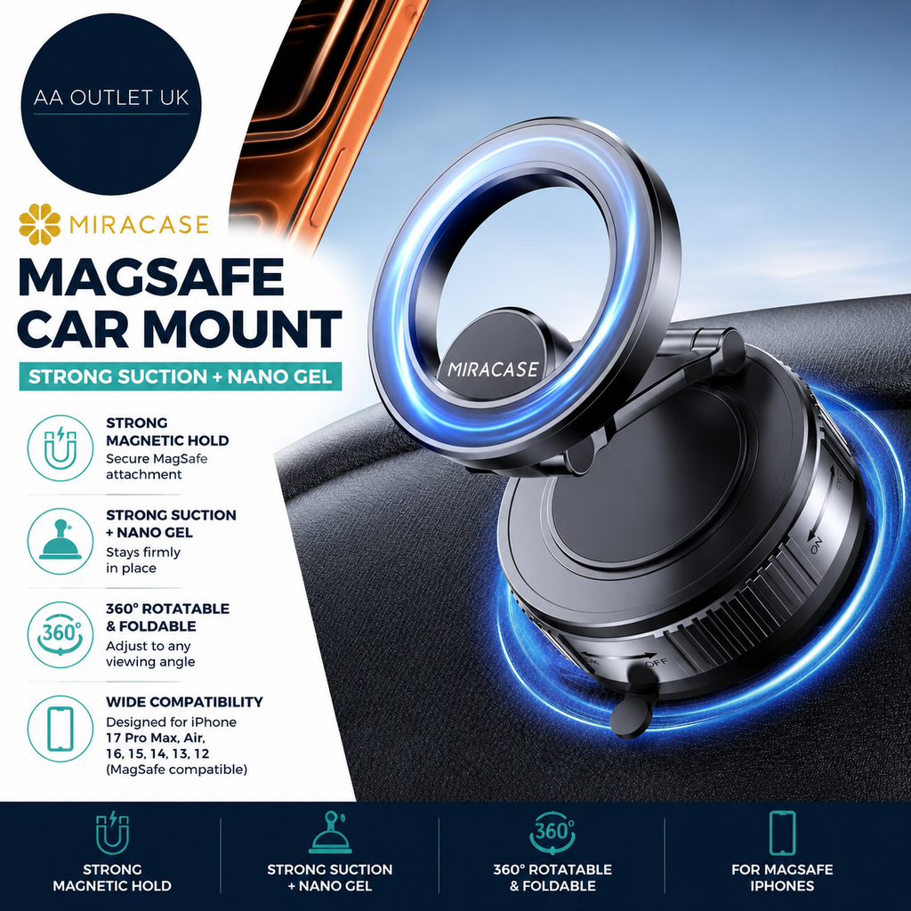 Miracase MagSafe Car Mount Strong Suction 360° iPhone 17 Pro Max Air 16 15 Black