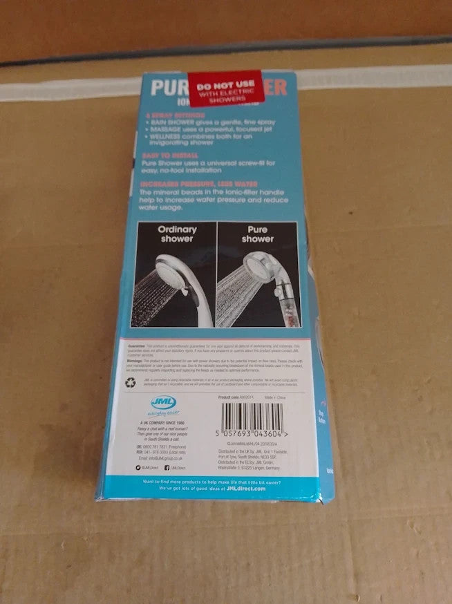JML Pure Shower Head 3 Function Chrome Bathroom Handheld Water Saving Spray New