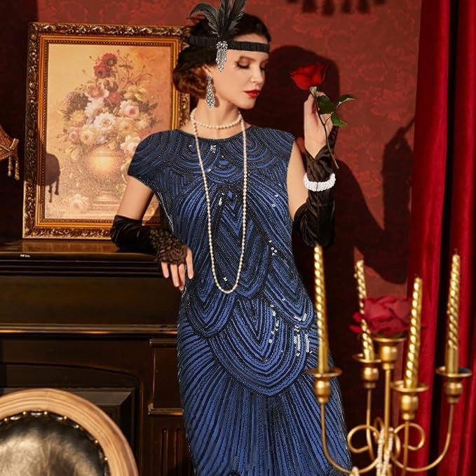 Wildparty 1920s Dresses Women Flapper Dress Sequins Beaded Fringed 2XL New