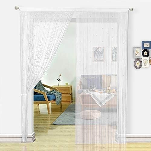 HSYLYM String Curtains Spaghetti Door Beads Light Weight White Dense 200x200cm