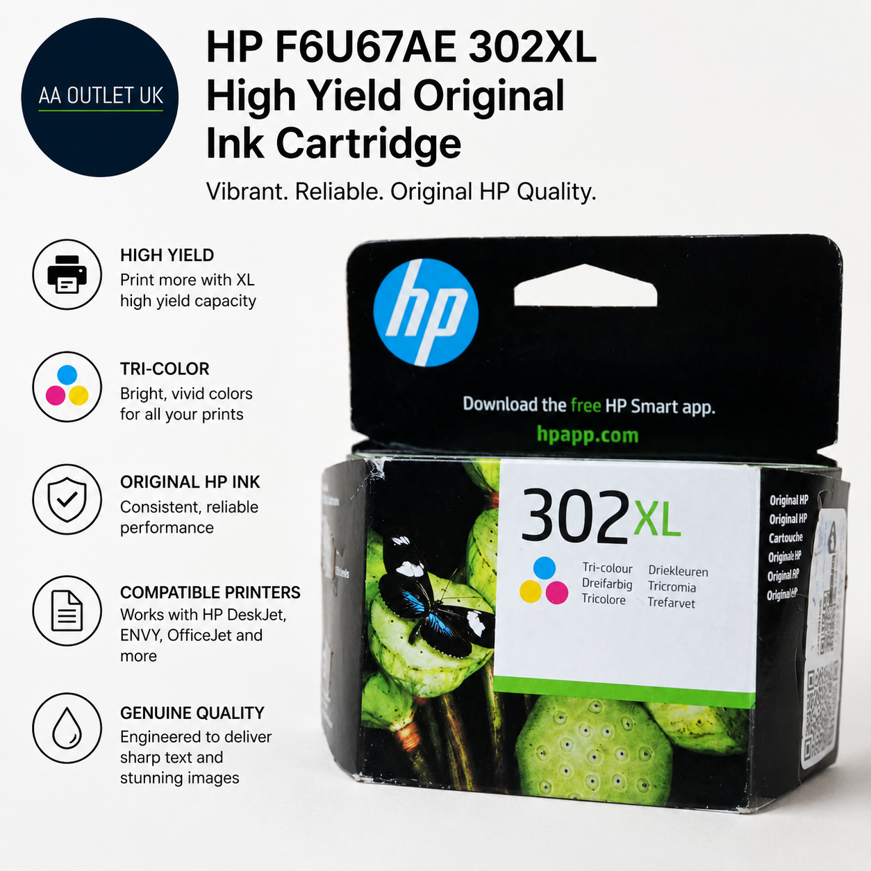 HP F6U67AE 302XL High Yield Original Ink Cartridge Tri Color Single Pack