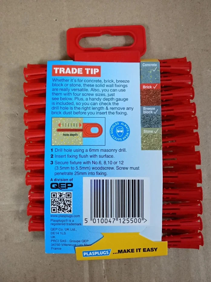 Plasplugs SGP550 General Purpose Multifix Wall Plugs Fixings Pack Red Design New