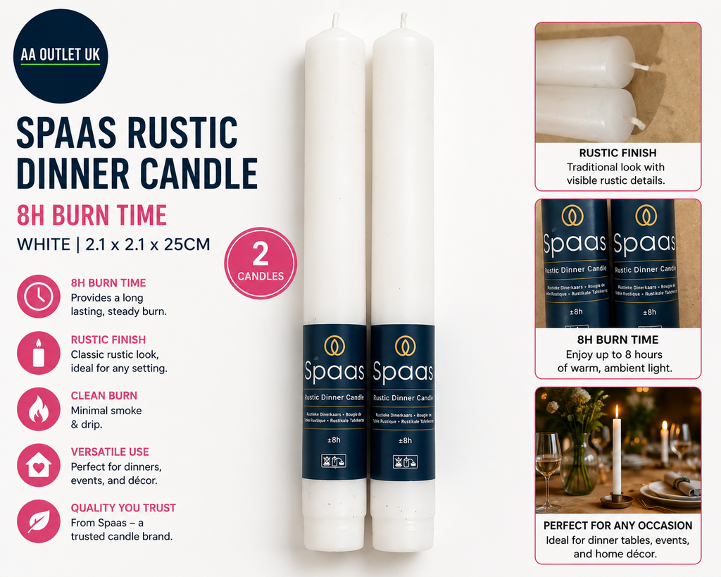 Spaas Rustic Dinner Candle 8h White 2,1x2,1x25cm 2 Pieces White