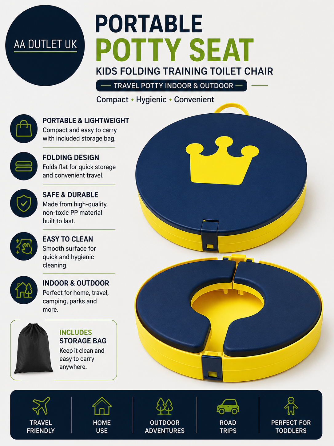 Portable Potty Seat Kids Folding Training Toilet Chair Potty Indoor Outdoor New