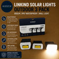 Linkind Solar Lights Outdoor Garden 3 Pieces 800LM IP67 Waterproof Wall New