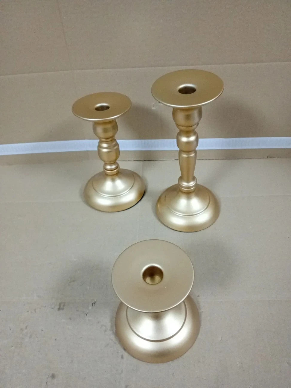 Sziqiqi Gold Pillar Candle Holders Vintage Candlestick 3 Set Of Metal Dinner