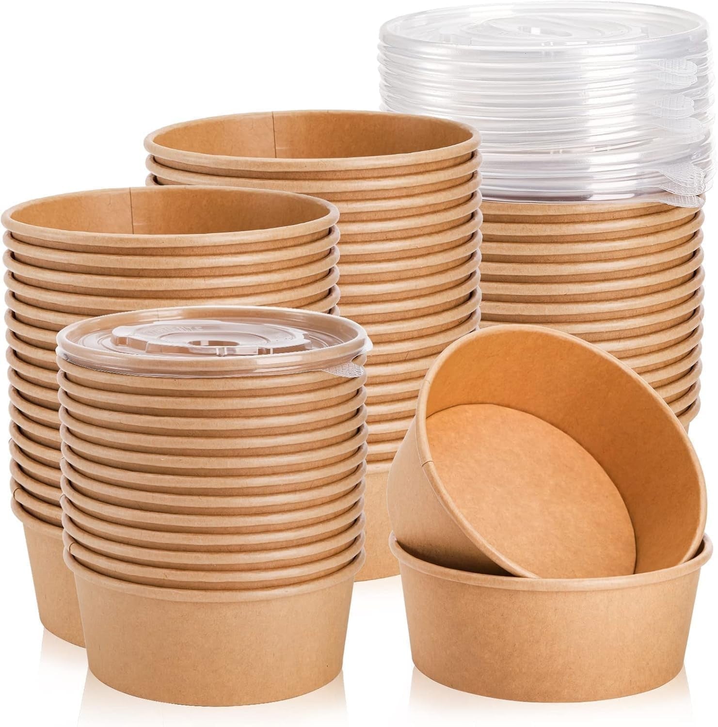 E Greenwize Kra Paper Salad Bowls Lids Food Containers Brown Takeaway 500ml New
