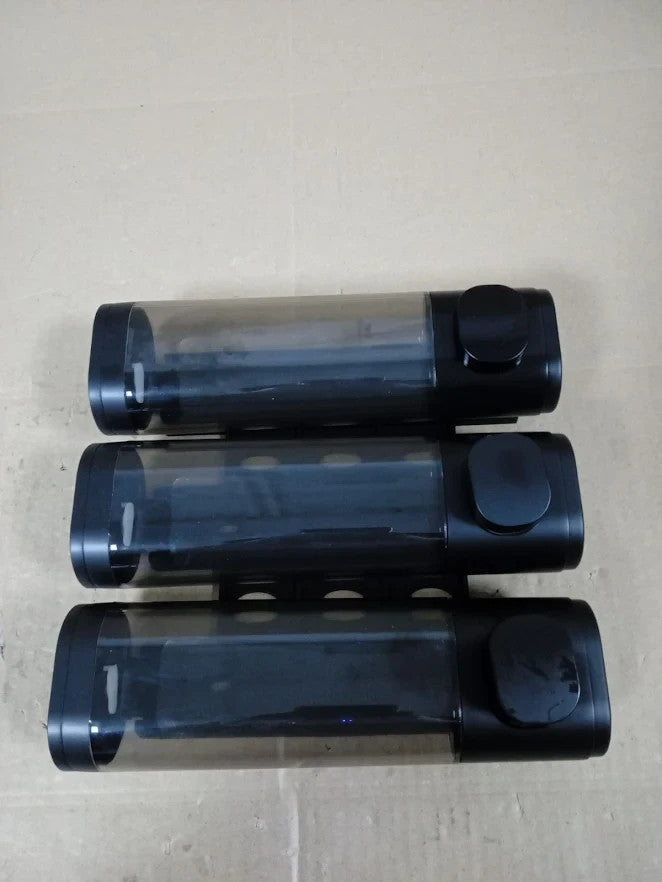 3 Chamber Wall Mounted Shampoo Soap Dispenser No Drill Bathroom Black 3x300ml