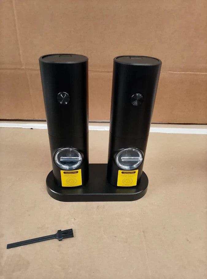 2pc Electric Salt Pepper Grinder Set Base Battery Powered Adjustable Black New