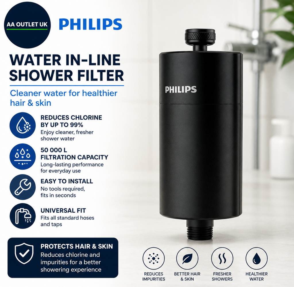 Philips Water In Line Shower Filter 50000L Capacity Black Reduce 99% Chlorine