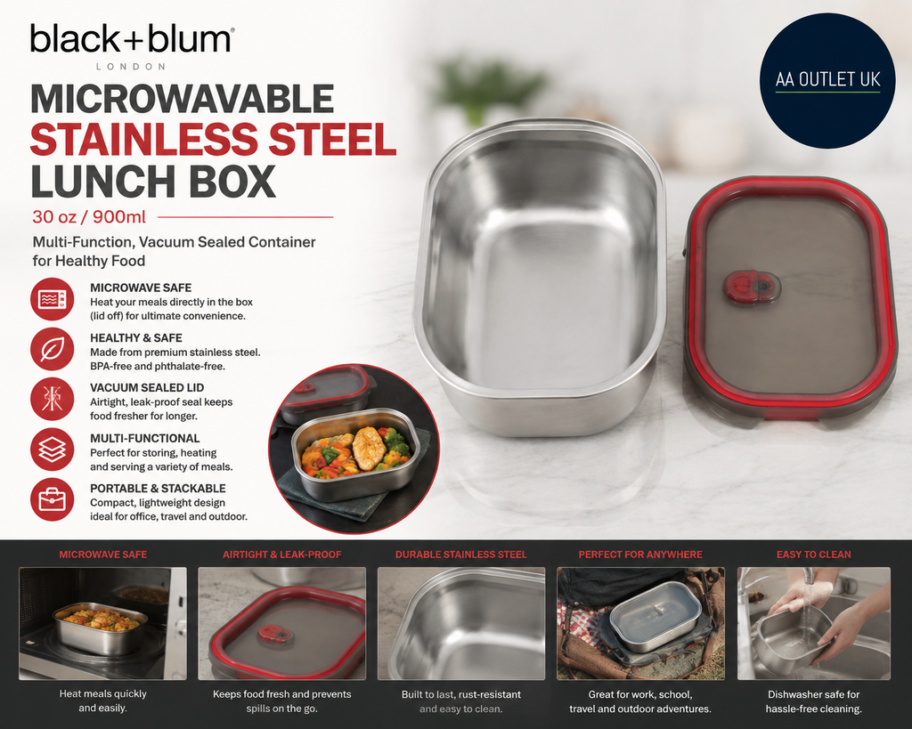 Black+Blum Microwavable Stainless Steel Lunch Box Multi Function 900ml