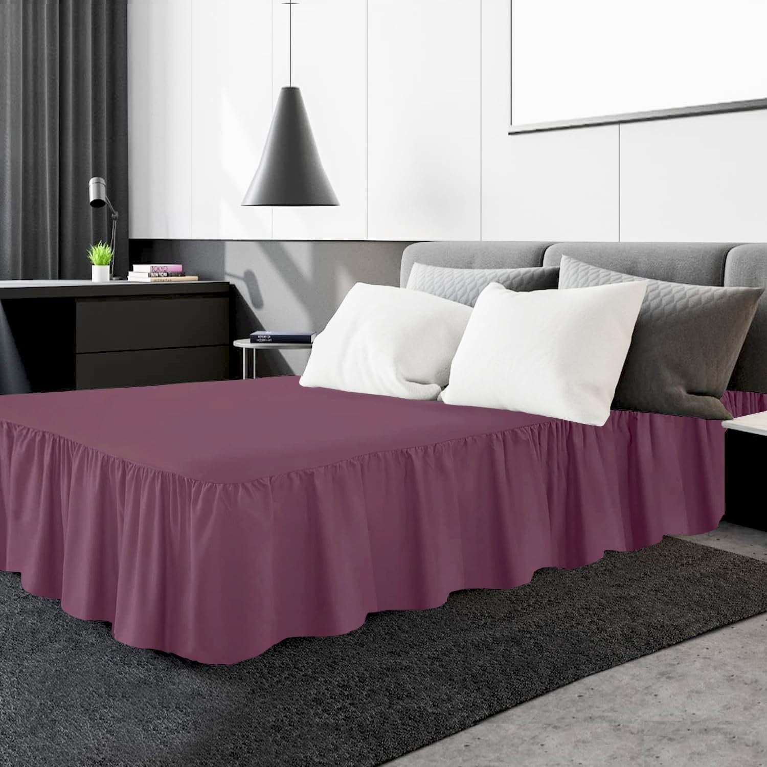Small Double Bed Valance Purple Frilled Platform Base Skirt 4ft Microfiber New