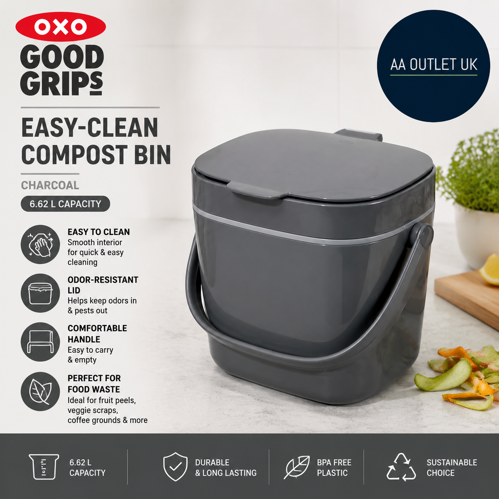 Oxo Good Grips Easy Clean Compost Bin Charcoal  6.62L Plastic Oval Shape
