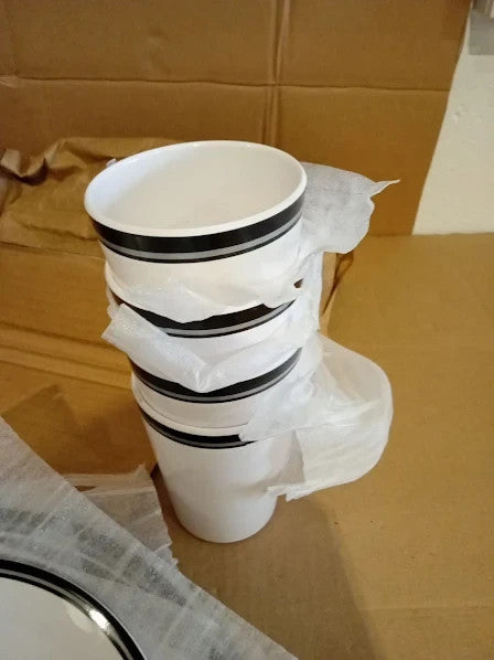 Black White Striped Melamine Dinner Set Dessert Plate Bowl Cups Durable Reusable