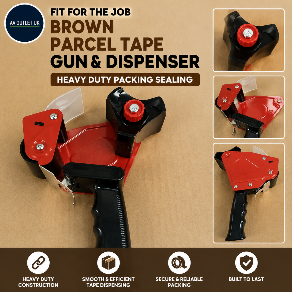 Fit For The Job Brown Parcel Tape Gun & Dispenser Heavy Duty Packing Sealing