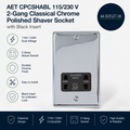 Aet CPCSHABL 115 230 V 2 Gang Classical Chrome Polished Shaver Socket Black