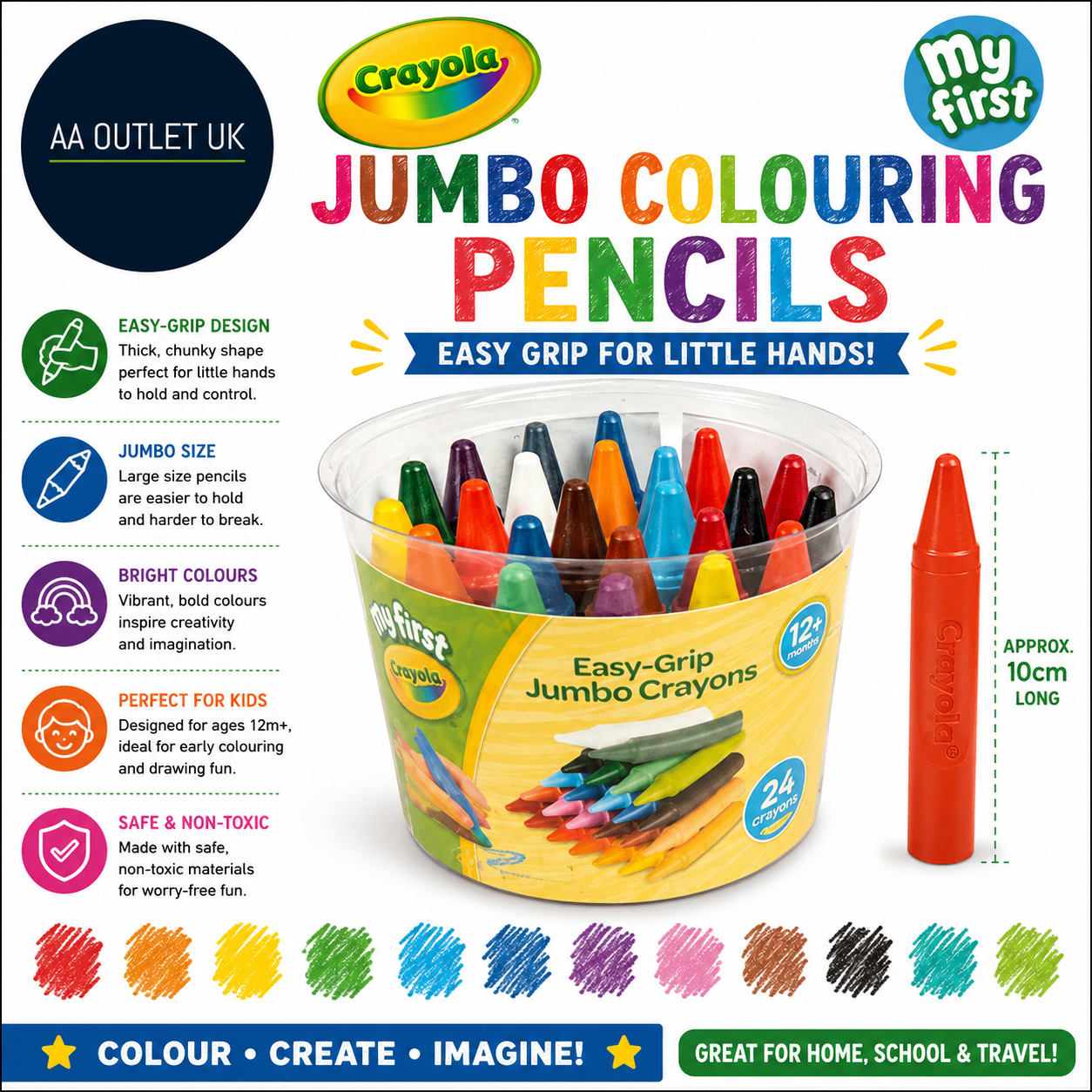 Crayola My First Jumbo Colouring Pencils Easy Grip Multicolour Kids Art Design