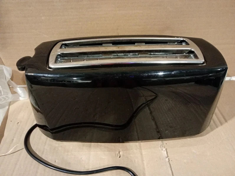 Quest 4 Slice Toaster 1400W Black Extra Wide Long Slots Bagels 18x42x19.5cm