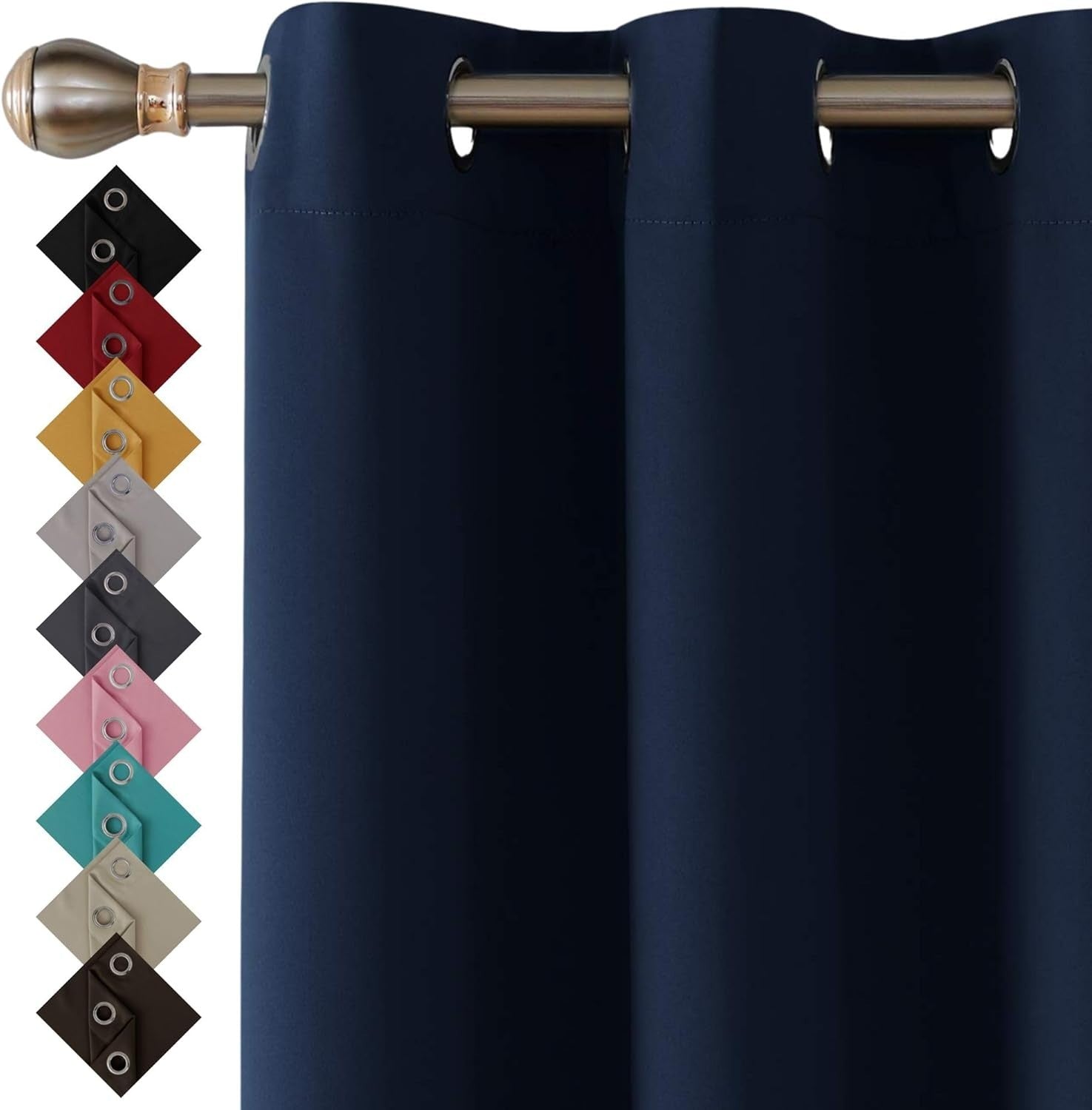 Thermal Insulated Blackout Ring Top Curtains Bedroom Windows 66x90Inch Navy New