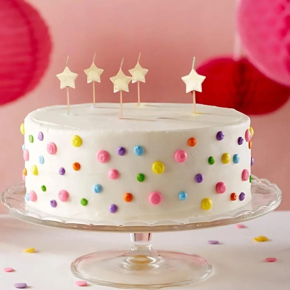 Sparkling Gold Star Birthday Candles 6 Pieces Party Cake Decorations Design New