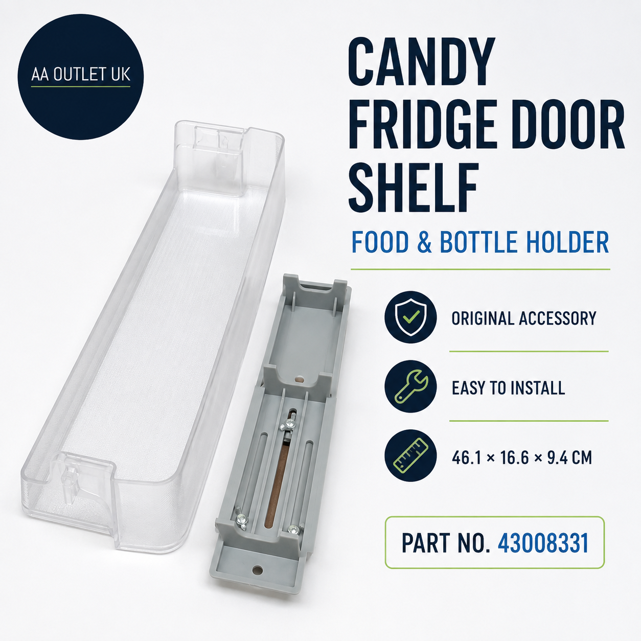 CANDY 43008331 Food Bottle Holder Door Shelf For Refrigerator 9x43.8w11.3cm