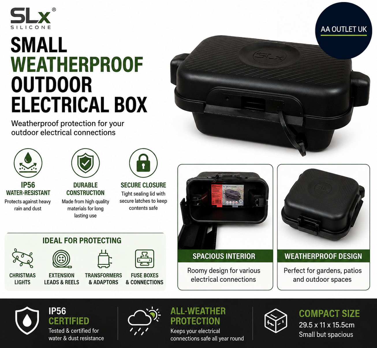 SLx Small Weatherproof Outdoor Electrical Box Lights Extension 29.5x11x15.5cm