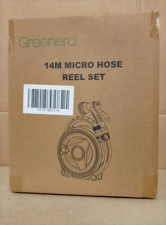 Garden Hose Reel 14M Compact Portable Hose Pipe 8 Adjustable Spray Gun New