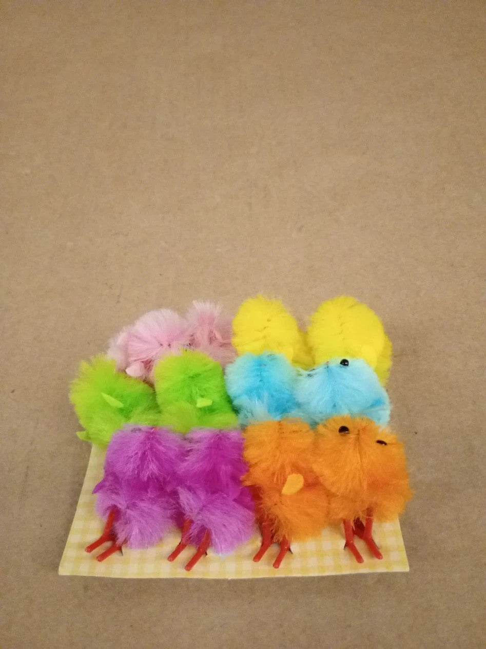 Baker Ross EK237 Easter Coloured Mini Fluffy Chicks Cake Decorations 12 Pack New