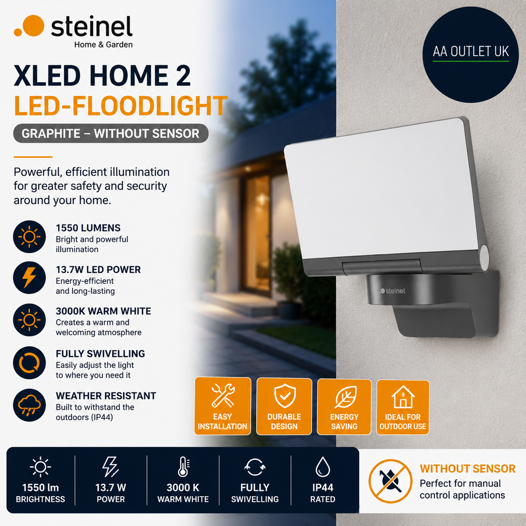 Steinel LED Security Floodlight Xled Home 2 Graphite Sensor 13.7W 1550lm 3000K