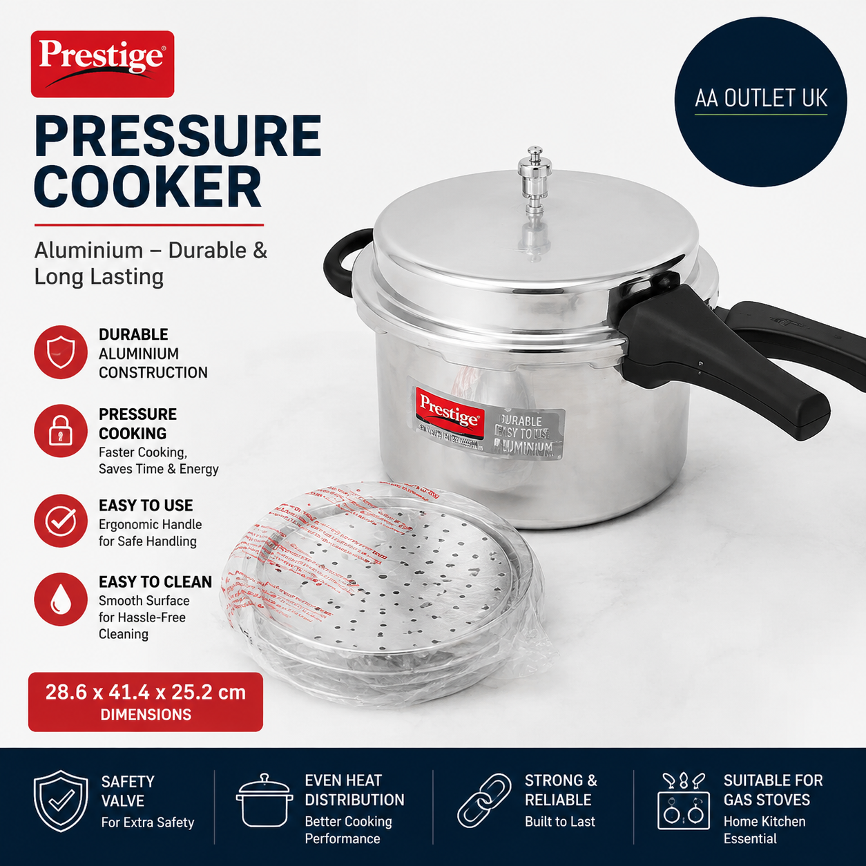 Prestige Pressure Cooker Aluminium High Dome 6L Grey 28.6x41.4x25.2cm