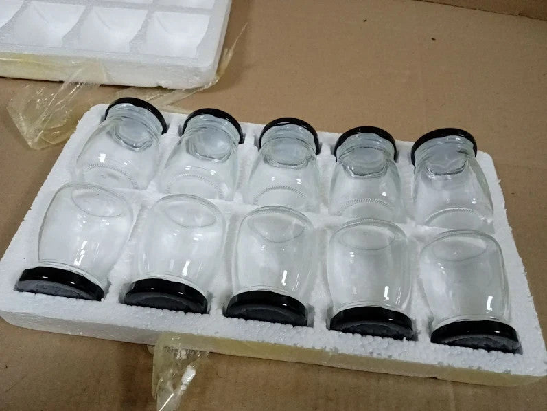 ASelected 10pcs Clear Glass Bottles Pretty Black Lids 100ml Pudding Yogurt New