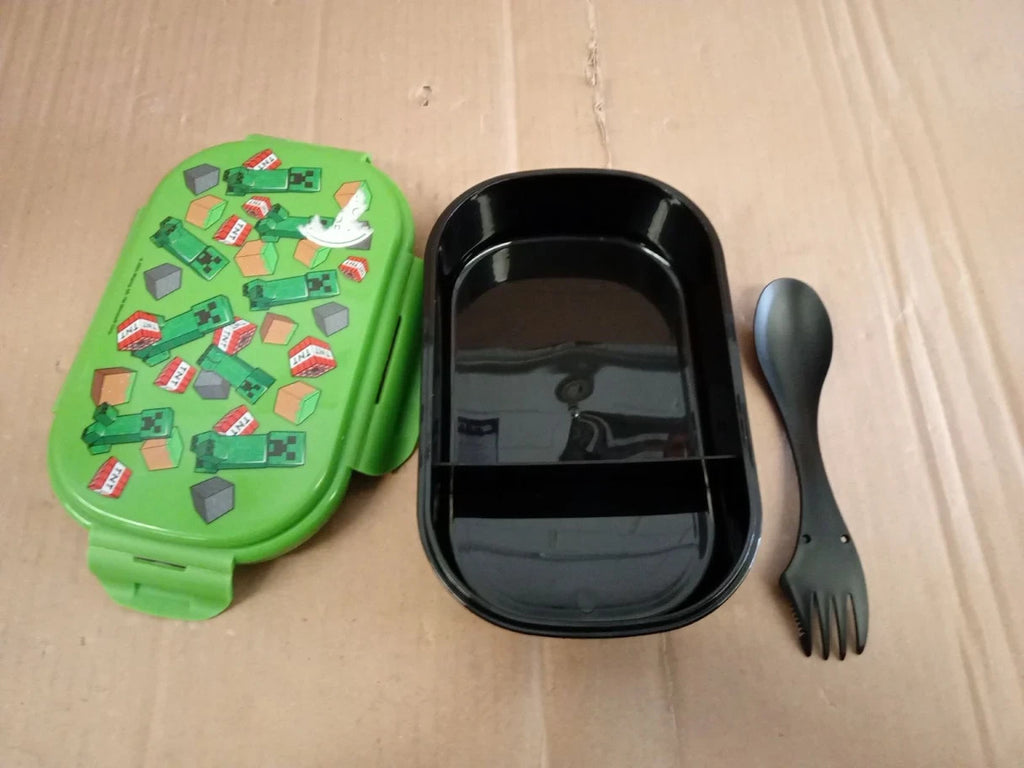 Minecraft Bento Lunch Box With Spork Kids 2 Compartment Lunchbox Secure 8x20x8cm