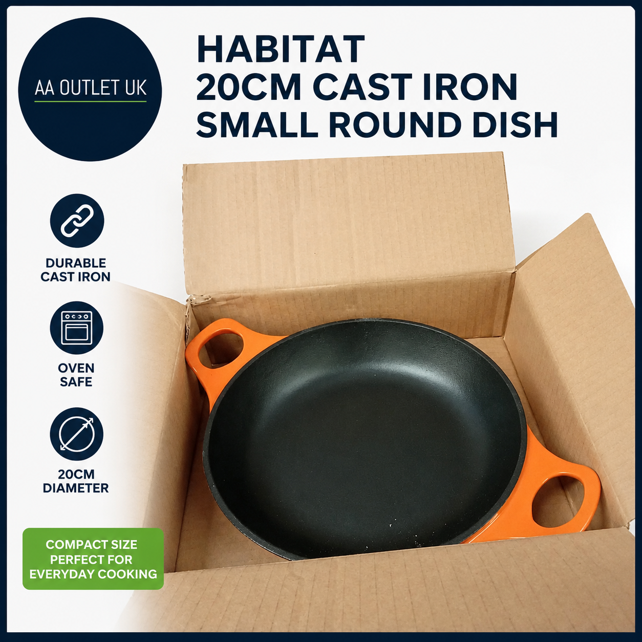 Habitat Cast Iron Small Round Dish Ceramic Oven Dish Orange 20.9x29.5x4.1cm