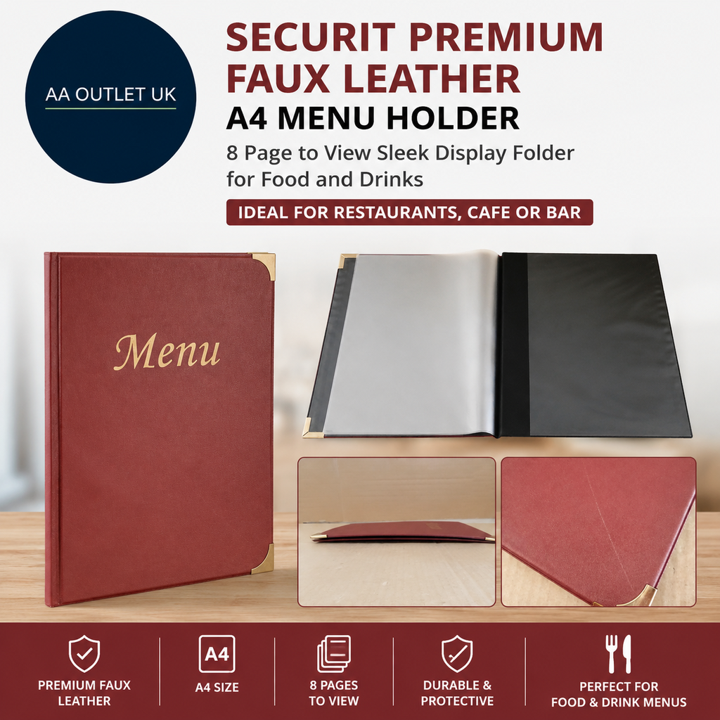 Securit Premium Faux Leather A4 Menu Holder 8 Page To View Sleek Display Folder