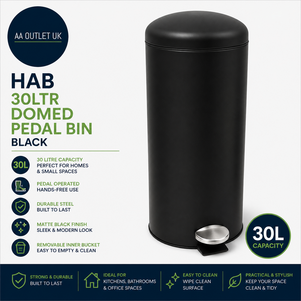 Habitat 30Litre Domed Pedal Bin Made From Steel Inner Bin Black 67x29x29