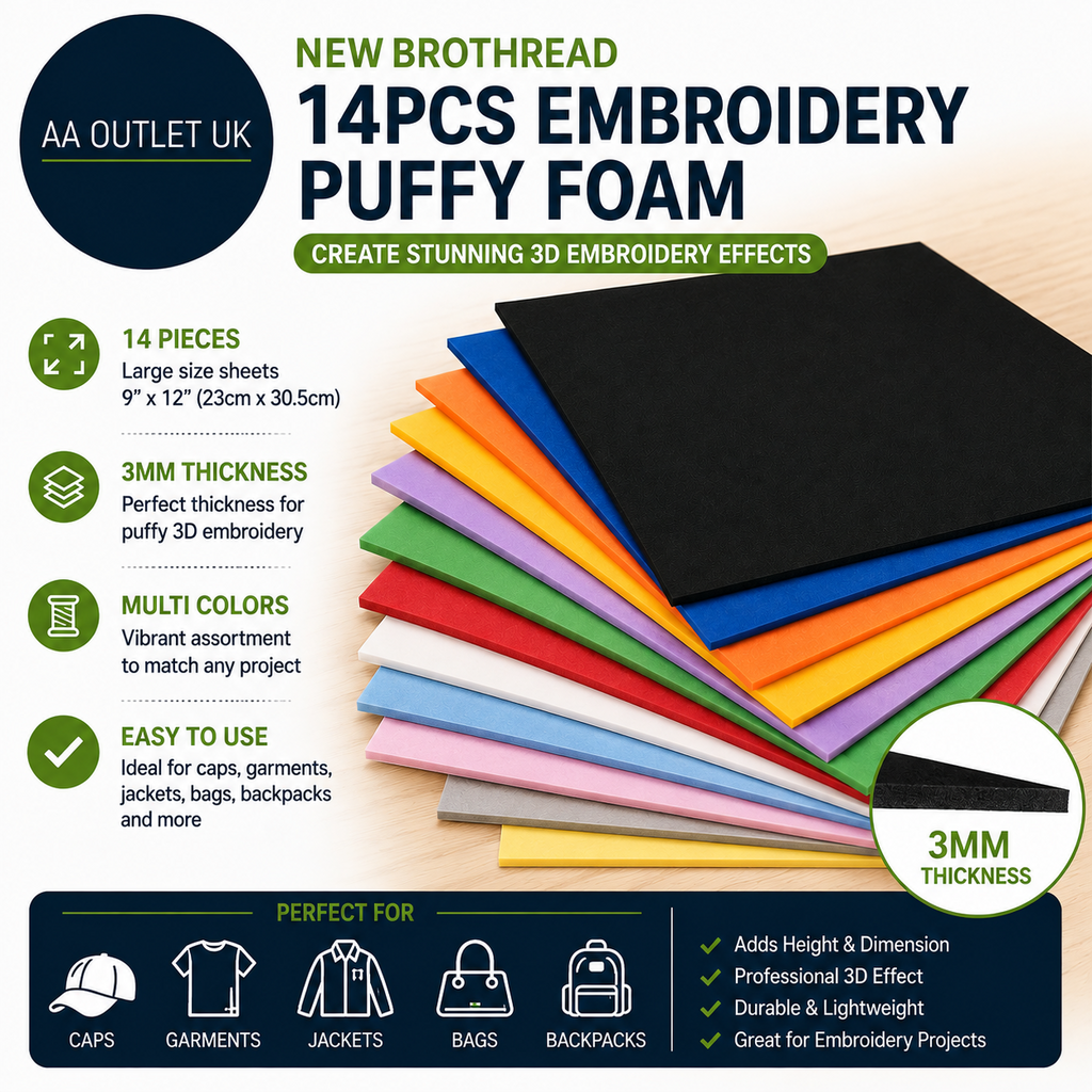 New Brothread 14pcs Embroidery Puffy Foam 23x30.5cm Large Size 3mm Thickness