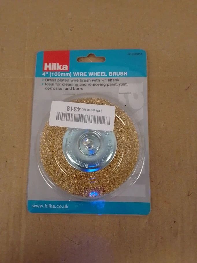 Hilka 4in Wire Wheel Brush Brass Crimped Wire Cleaning Removing Paint Rust